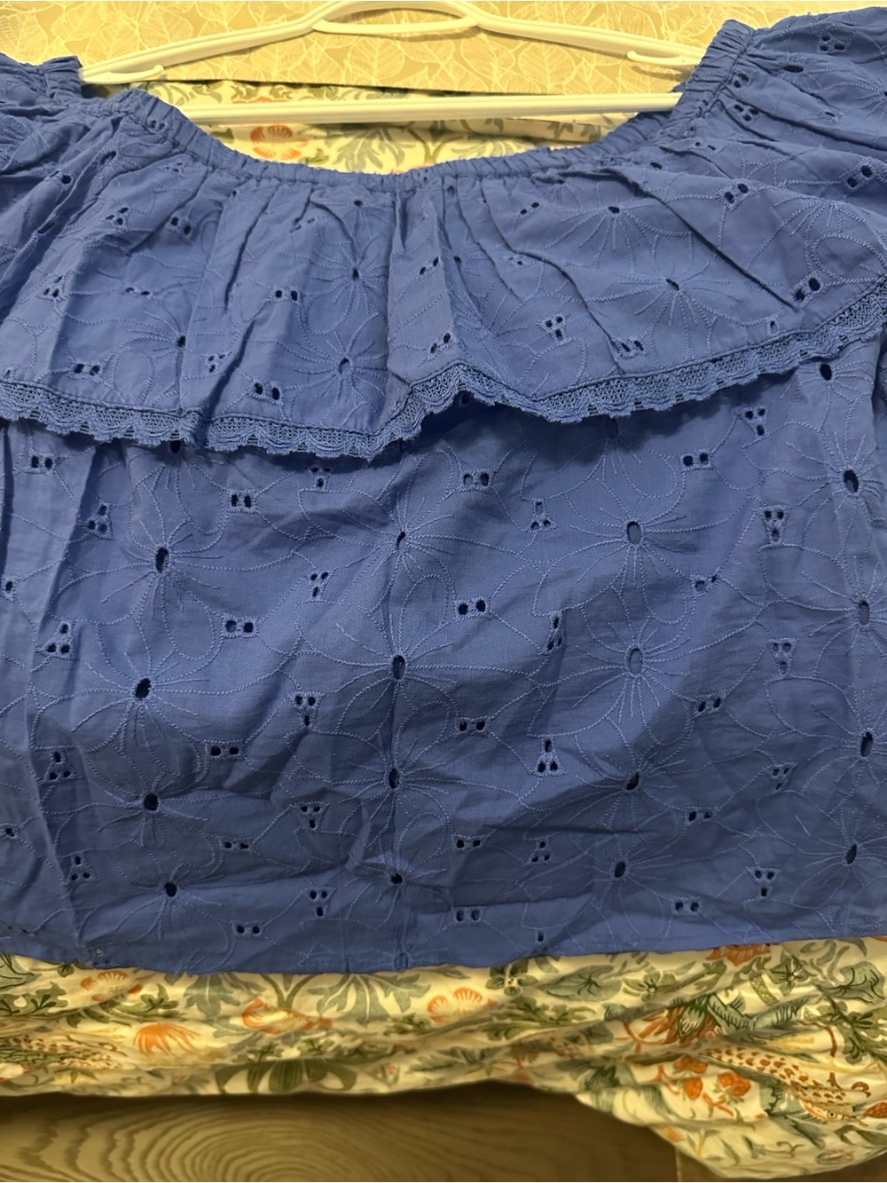 Blue Eyelet Off-Shoulder Women's Skirt